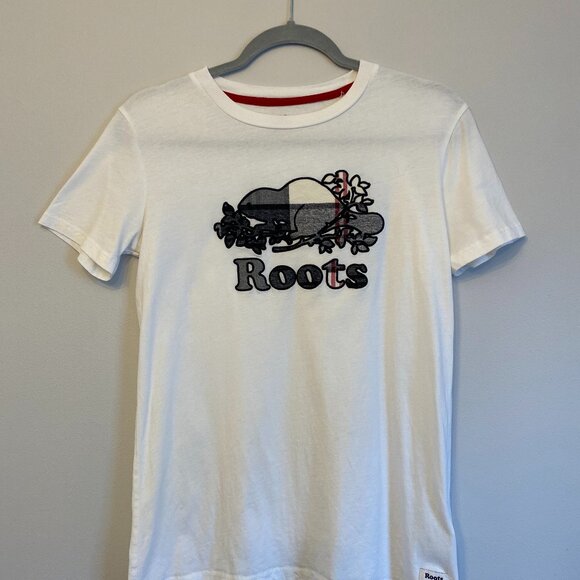 Roots Graphic Logo T-Shirt – White, Size XS - Picture 1 of 3